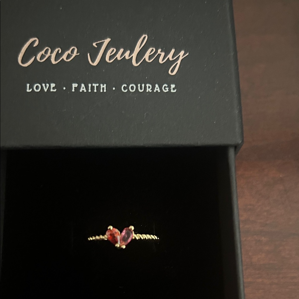 Garnet and ruby Birthstone gold tone ring adjustable sizing . January and July